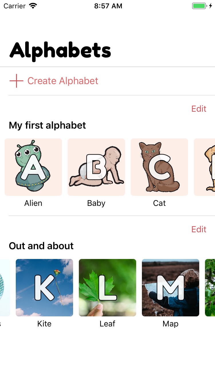 Screenshot alphabet menu